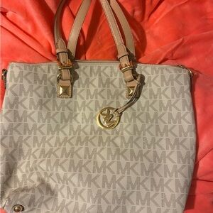 Michael Kors Cream and Gold Tote with Monogram Pattern